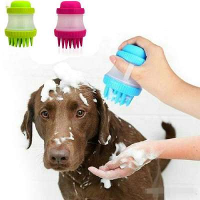 High Quality Wholesale Natural Silica Gel Pet Soap Dispensing Bath Brush